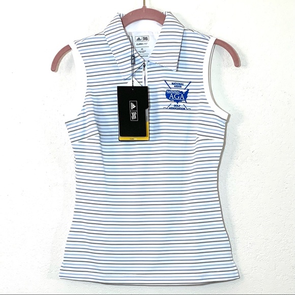 adidas Tops - NEW Size XS Adidas National Asian Golf Association Sleeveless Striped Polo Shirt